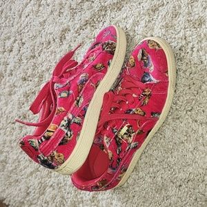 Puma house of hackney, pink velvet, low, animal print. EUC